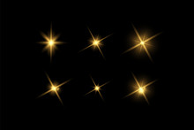 Vector Glowing Light Effects Set. Stars Bursts With Sparkles Elements For Any Image. Transparent Stars.
