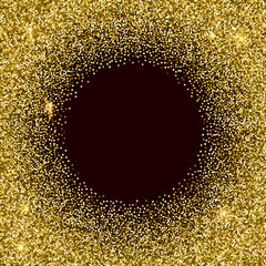 Wall Mural - gold glittery round frame with dark background. sparkle golden vector background. seamless pattern