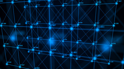 Fototapete - Big data visualization. Technology block chain concept. Futuristic infographic. 3D Rendering. Network connection.