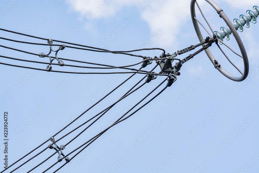 Power Using Line Elements Elements of a high-voltage power line with a voltage of 750,000 volts ...