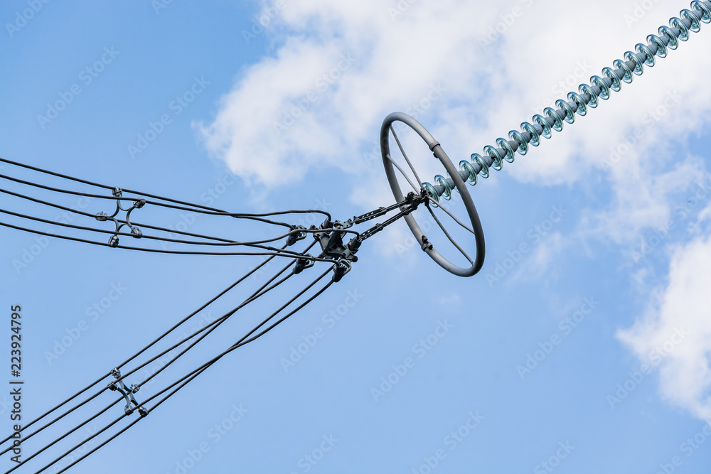 Power Using Line Elements Elements of a high-voltage power line with a voltage of 750,000 volts ...