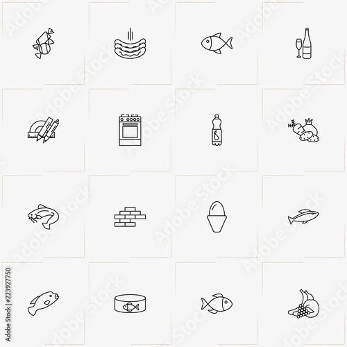 Fotografia, Obraz Product Categories line icon set with wine bottle , fish can and juice bottle