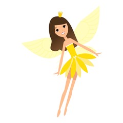 Beautiful fairy dances in her colorful outfits and yellow dress