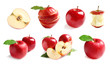 Set with delicious cut red apples on white background