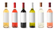 Set with different blank wine bottles on white background. Mock up for design