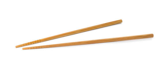 Chopsticks made of bamboo on white background