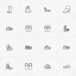 Shoes line icon set with lady shoes, sneakers and slippers