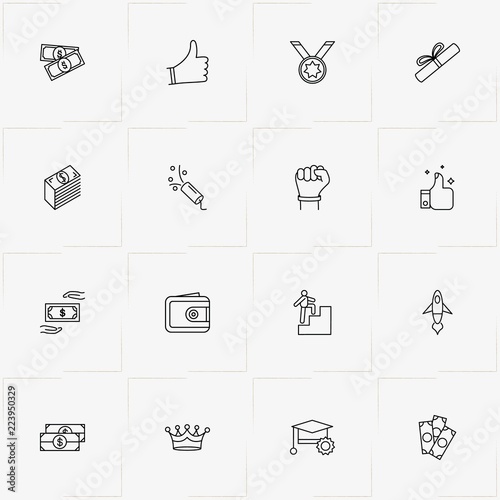 Fotografija Success line icon set with diploma , money and student award