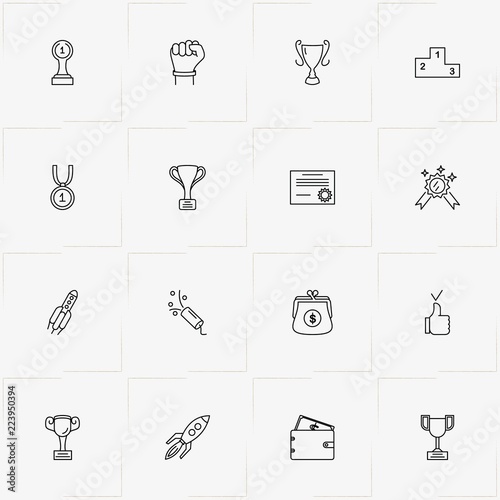Fotografia, Obraz Success line icon set with rocket, diploma and trophy