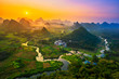 Landscape of Guilin, China. Li River and Karst mountains called Cuiping or