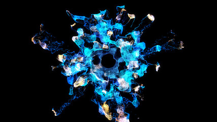 Fototapete - 3d rendered particles flowing from the center to the external borders of frame. Magical dust exploision...
