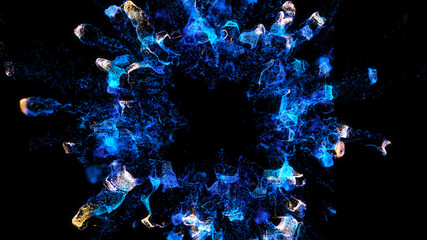 Fototapete - 3d rendered particles flowing from the center to the external borders of frame. Magical dust exploision...