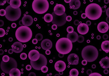 Purple Bubbles On A Black Backdrop. Abstract Wallpaper Background.