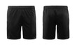 Black sport shorts isolated on white background with front and back view.