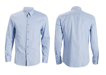 blue formal shirt with button down collar isolated on white