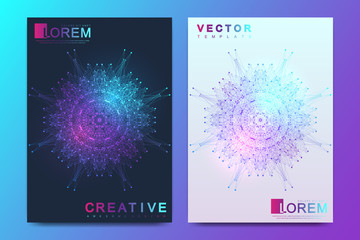 Aufkleber - Modern vector template for brochure leaflet flyer cover catalog magazine or annual report. Golden layout in A4 size. Business, science and technology design book layout. Presentation with mandala.