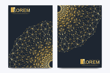Aufkleber - Modern vector template for brochure leaflet flyer cover catalog magazine or annual report. Golden layout in A4 size. Business, science and technology design book layout. Presentation with mandala.