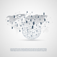 Poster - Digital Networks, Global Business Connections - Social Media Concept Design with Globe and World Map