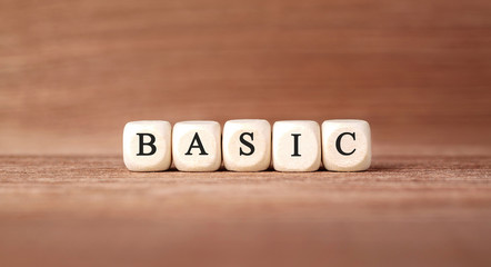 Poster - Word BASIC made with wood building blocks