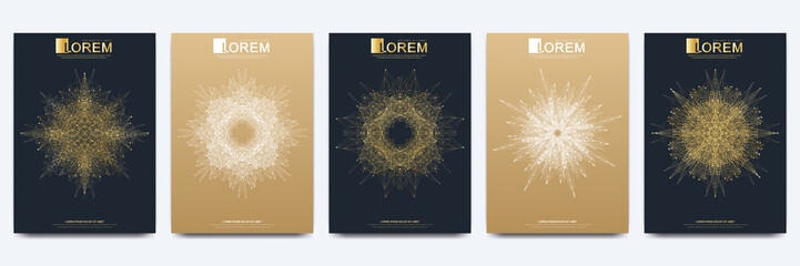 Aufkleber - Modern vector template for brochure leaflet flyer cover catalog magazine or annual report. Golden layout in A4 size. Business, science and technology design book layout. Presentation with mandala.