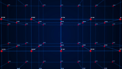 Fototapete - Big data visualization. Technology block chain concept. Futuristic infographic. 3D Rendering. Network connection.