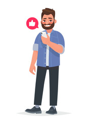 bearded man is holding a smartphone in his hand. communication in the network, dating sites and soci