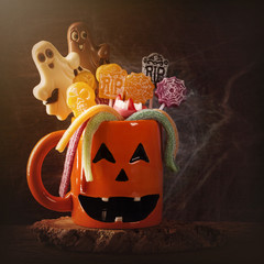 Poster - Pumpkin mug with sweets