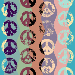 Poster - Seamless vector pattern. Abstract background with Peace signs. The sign of pacifists. Grunge vintage effect.