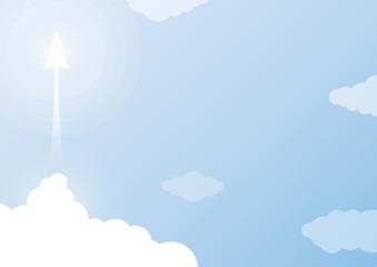 Aufkleber - Business start up concept with rocket ship flying from clouds and blue sky background.Vector illustration.