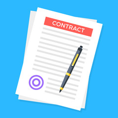 Poster - contract. document with stamp and pen. sign a contract concept. modern vector illustration