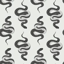 Vector Seamless Hand Drawn Vintage Horror Pattern With Snakes. Animal Decoration For Paper, Textile, Wrapping Decoration, Scrap-booking, T-shirt, Cards.