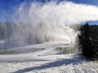 Wall Mural - Snow making in the beginning of ski season