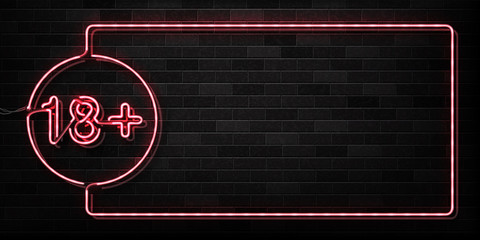 Wall Mural - vector realistic isolated neon sign of 18+ frame logo for decoration and covering on the wall backgr