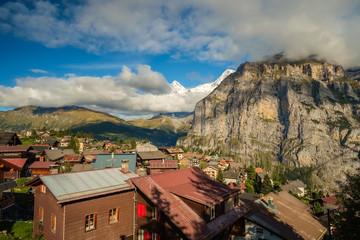 Spectacular mountain views near the town of Murren (Berner Oberland, Switzerland). Murren is a traditional mountain village on 1,650 m and is unreachable by public road.