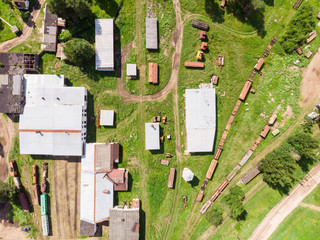 Wall Mural - Branches of the railway at the marshalling yard, a lot of freight wagons from the height