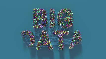 Poster - 3d render abstract background with big data title made of spheres that connected with lines. data an
