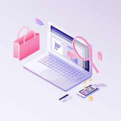 Wall Mural - concept of e-commerce sales, online shopping, digital marketing. isometric vector illustration