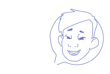Poster - happy male head chat bubble profile icon man avatar support service communication concept sketch doo