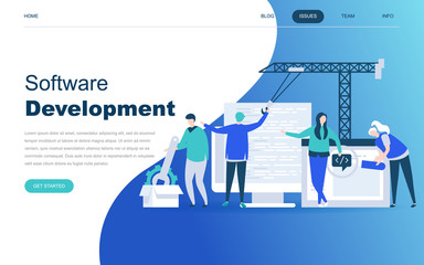 Modern flat design concept of Software Development for website and mobile website development. Landing page template. Developing programming and coding technologies. Vector illustration.