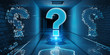 Question marks digital hologram in underground 3D rendering
