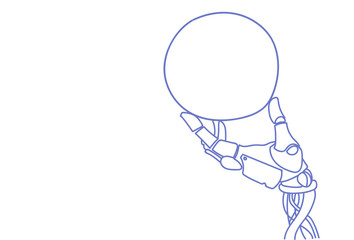 Poster - robotic hand holding round empty board artificial
