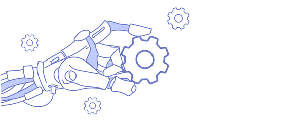 Poster - robot hand holding cog wheel virtual assistance