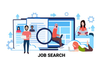 Poster - mix race people searching job concept human resource manager choose resume cv professional candidate
