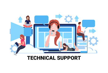 Poster - businessman woman call center workers headphones operator technical support concept online service r