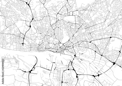 Fotografía Monochrome city map with road network of Hamburg