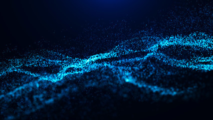 Fototapete - Wave of particles. Abstract particle. Data visualization. Abstract digital background. 4k rendering.