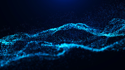 Fototapete - Wave of particles. Abstract particle. Data visualization. Abstract digital background. 4k rendering.