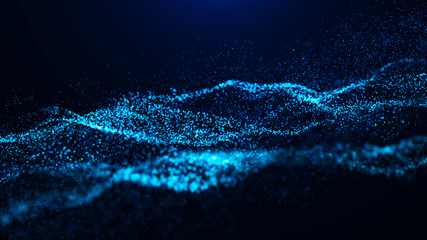 Fototapete - Wave of particles. Abstract particle. Data visualization. Abstract digital background. 4k rendering.