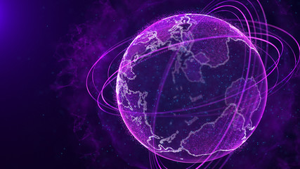 Fototapete - Global network connection. World map point. Representing the global. Network connection. 3D rendering.