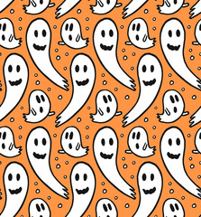 Wall Mural - Seamless Halloween pattern for card, banner, poster templates. Hand drawn traditional symbol ghosts